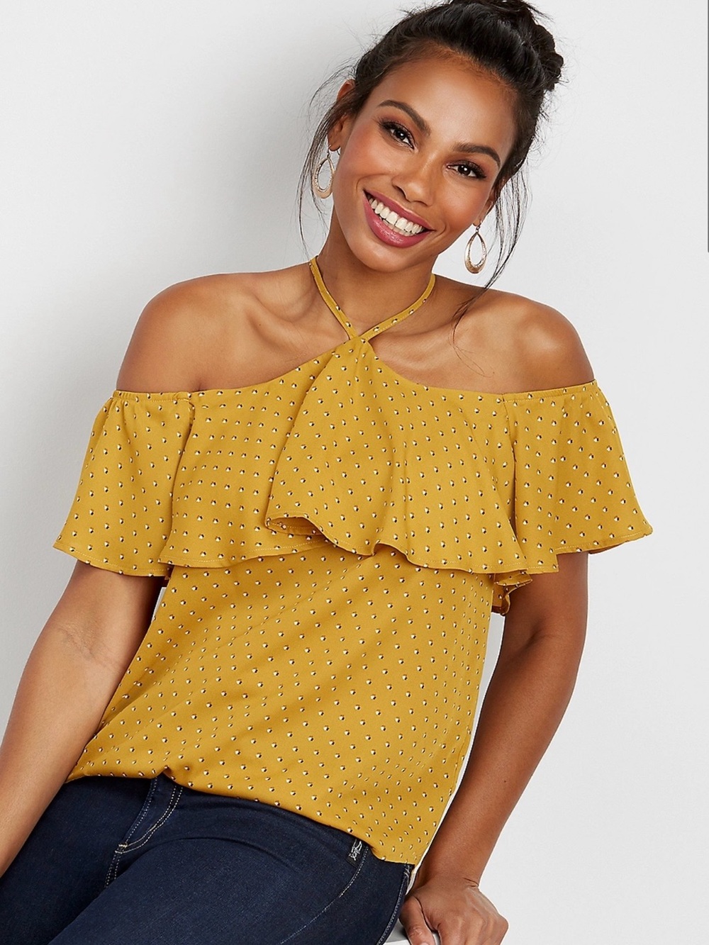 Maurices Cold Shoulder Ruffle Sleeve Top